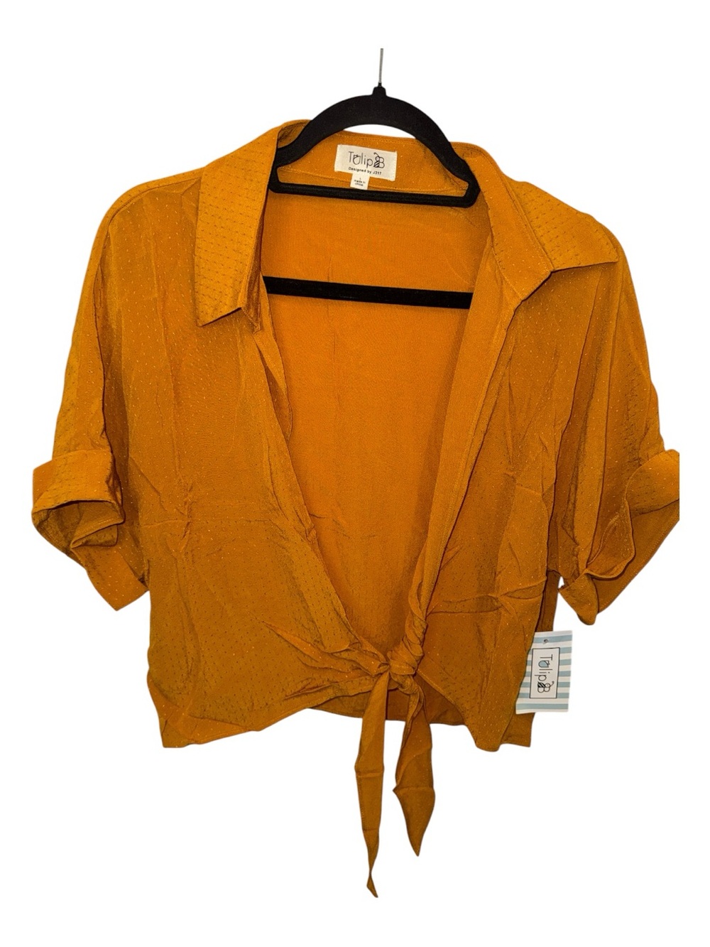 Tie-Front Short Sleeve Button-Down Shirt - Mustard